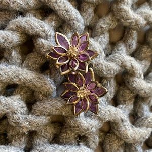 Purple Flower Earrings with Extra Long Post. Stained Glass Look on the Petals